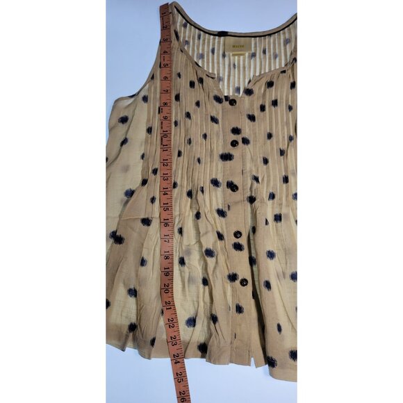Maeve Anthropologie Saona Sleeveless Blouse Small Beige Polka Dot Tank Pleat Swi - Picture 10 of 11